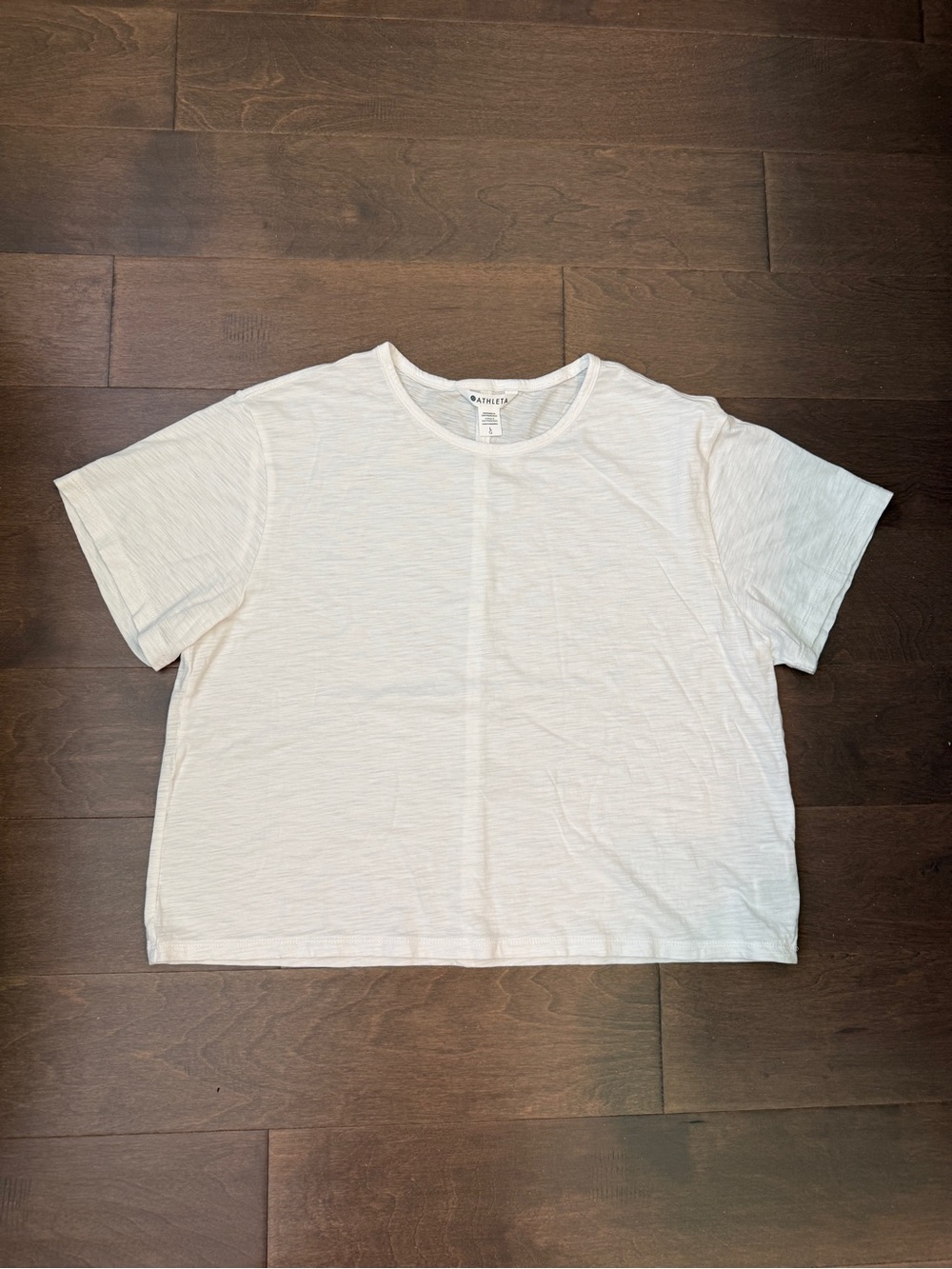 NWOT Athleta White Cropped Slub Cotton Crewneck Tee Large